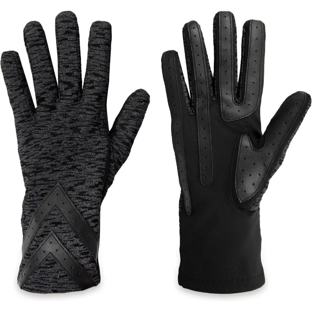 Women's Black Textured Spandex Gloves Warm Fleece Lined Chevron Touchscreen